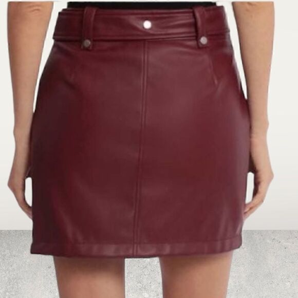 Avec Les Filles Oxblood Red Bikercore Moto Faux Leather Mini Skirt - Picture 5 of 6